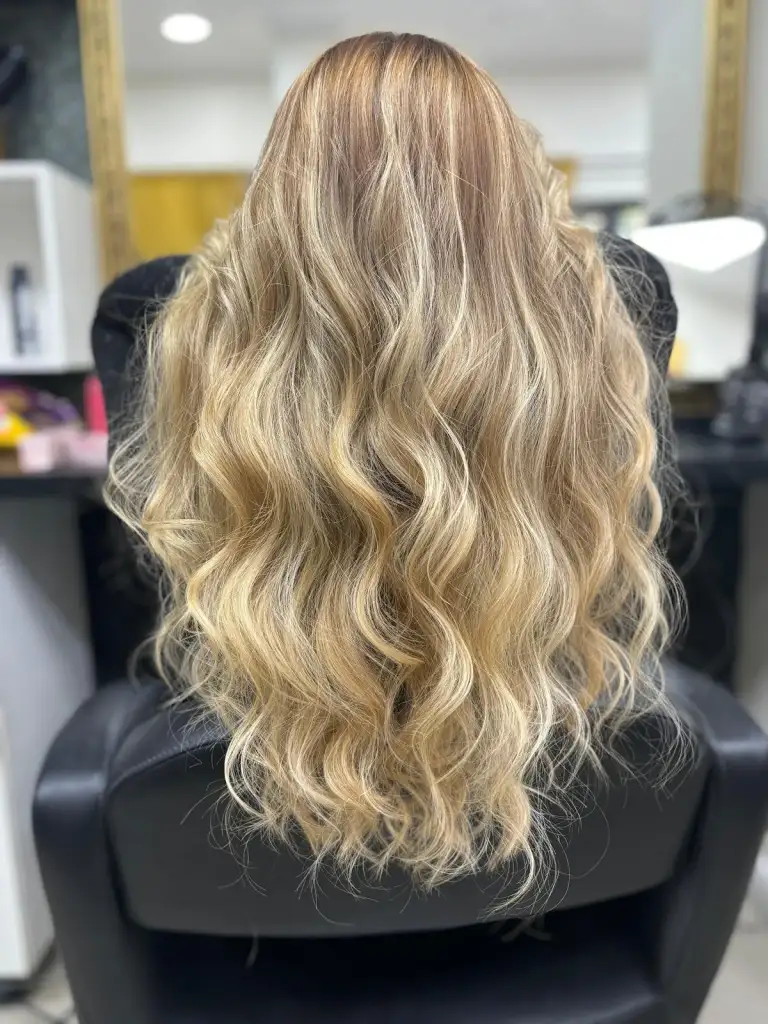 Păr blond cu bucle și volum